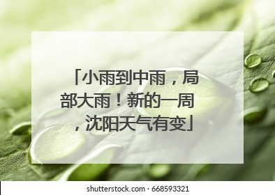 小雨到中雨，局部大雨！新的一周，沈阳天气有变